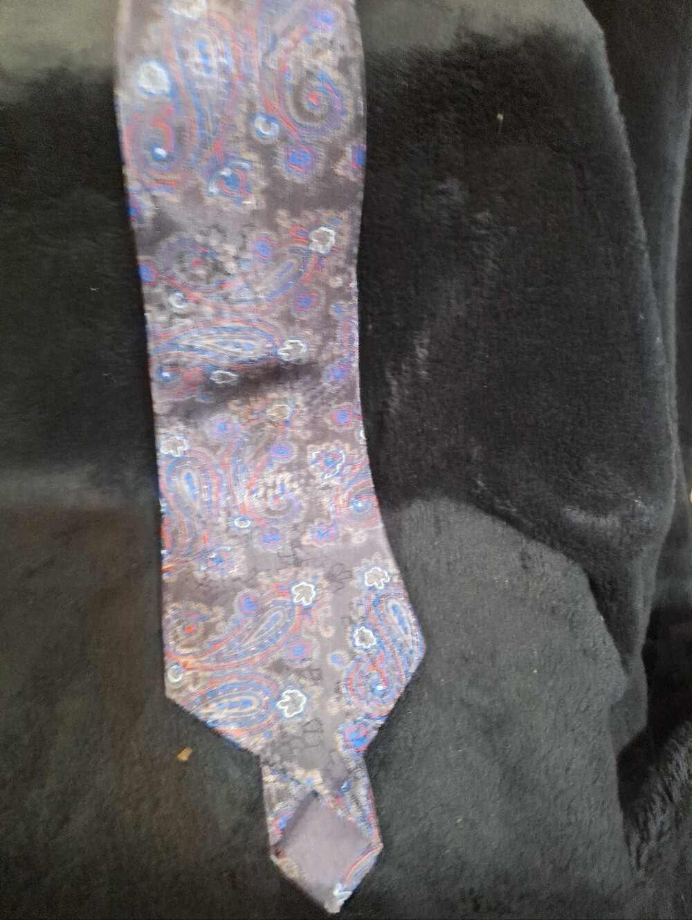 Paisley Satin Tie in Navy with Red & Blue Accents - Picture 9 of 10